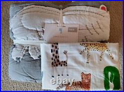 NWT Pottery Barn Kids Silly Safari TWIN QUILT & 2 Pillowcases Wild Animals
