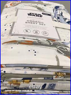 NWT! Pottery Barn Kids Star Wars Droid Organic Sheet Set/Multicolor/Queen/$149