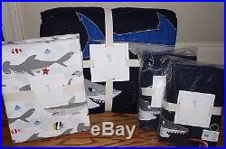 NWT Pottery Barn Kids Submarine quilt, 2 shams & choose Shark or Sub FULL sheet