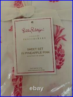 NWT Pottery Barn & LILLY PULITZER PINEAPPLE PINK TWIN Sheets TROPICAL VHTF