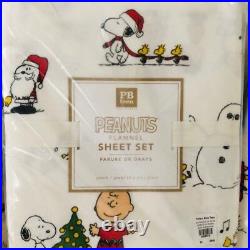 NWT Pottery Barn Teen PEANUTS QUEEN Flannel SHEETS CHRISTMAS Snoopy & Lucy