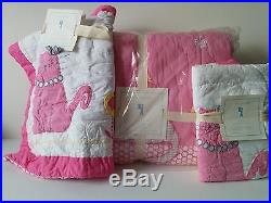 NWT S3 Pottery Barn Kids Kitty Full / Queen quilt & 2 standard shams Pink Cat