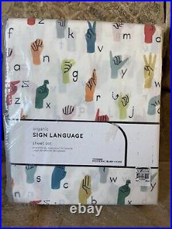 New 4 pc West Elm Pottery Barn Kids Organic Sign Language Full Sheet Set RARE