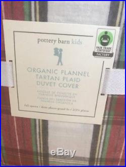New Pottery Barn Kids 3pc F/q Organic Flannel Tartan Plaid Duvet Cover & 2 Shams