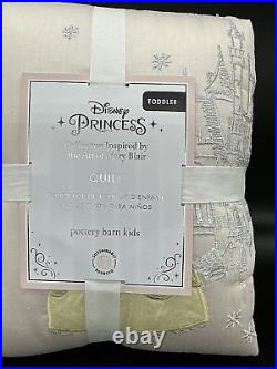 New Pottery Barn Kids Blush Pink Disney Princess Toddler Hand Quilt 36x50