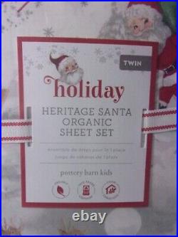 New Pottery Barn Kids Christmas Heritage Santa Organic Cotton Twin Sheet Set