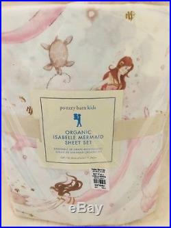 New Pottery Barn Kids FULL Organic Isabelle Mermaid Pink Sheet Set Cotton NWT