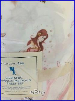 New Pottery Barn Kids FULL Organic Isabelle Mermaid Pink Sheet Set Cotton NWT