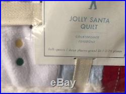 New Pottery Barn Kids Full Queen Quilt 2 Shams Jolly Santa Pillow Christmas NWT