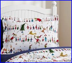 New Pottery Barn Kids Grinch Full/Queen Duvet Cover Christmas Dr. Seuss WhoVille