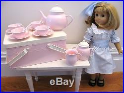New Pottery Barn Kids Pink Metal Tea Set Picnic Basket Storage for Doll or Girls