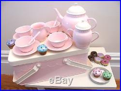 New Pottery Barn Kids Pink Metal Tea Set Picnic Basket Storage for Doll or Girls
