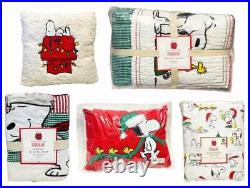 New Pottery Barn Kids Snoopy Peanuts Holiday Christmas Quilt Full Bedding Set