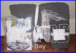 New Pottery Barn Kids Star Wars x-wing TIE fighter twin quilt, sham & sheet set