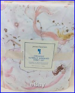 New Pottery Barn Kids Twin Organic Isabelle Mermaid Pink Sheet Set Cotton NWT