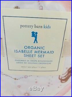 New Pottery Barn Kids Twin Organic Isabelle Mermaid Pink Sheet Set Cotton NWT