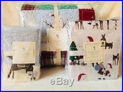 New Pottery Barn Kids Twin Quilt Sheet Set Euro Sham Jolly Santa Christmas NWT