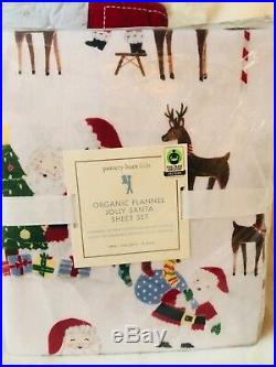 New Pottery Barn Kids Twin Quilt Sheet Set Euro Sham Jolly Santa Christmas NWT