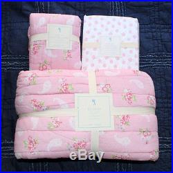 New Pottery Barn Kids karina floral twin quilt, euro sham sheet set 5pc pink