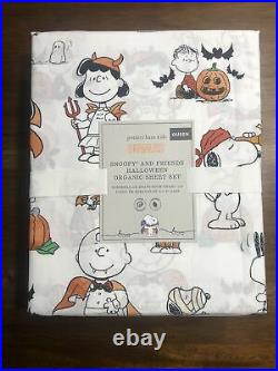 New Pottery Barn Peanuts Organic Snoopy & Friends Halloween Queen Sheet Set