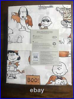 New Pottery Barn Peanuts Organic Snoopy & Friends Halloween Queen Sheet Set