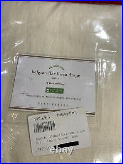PB Classic Belgian Flax Linen Rod Pocket Curtain, Cotton Lining, 50 x 96, Ivory