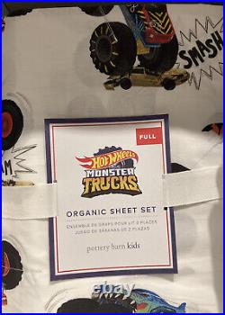 POTTERY BARN KIDS Hot Wheels Monster Truck Organic Full 3 pc Sheets Set NEW