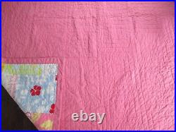 POTTERY BARN KIDS Island Surf Pink twin quilt. Reversible to solid. 1 of 2