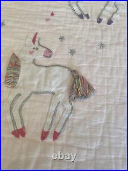 POTTERY BARN KIDS Molly Unicorn Tassel Rainbow Twin Quilt Comforter Pink Striped
