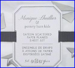 POTTERY BARN KIDS Monique Lhuillier Scattered Paper Planes FULL Sateen Sheet Set