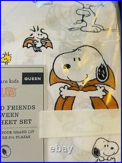 POTTERY BARN KIDS Peanuts Snoopy Halloween Sheet Set Queen New Bedding