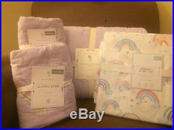 POTTERY BARN KIDS Rainbow Unicorn F/Q Quilt Shams & FULL Sheets Set NEW PURPLE