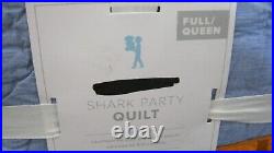 POTTERY BARN KIDS Shark Party FULL/QUEEN Quilt & (2)Euro Sham Set Blue NWT-