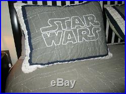 POTTERY BARN KIDS Star Wars X-WING TIE FIGHTER QUEEN QUILT 2 SHAMS GRAY&WHITE