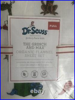 POTTERY BARN Kids Dr. Seuss's The Grinch & MaxT Flannel Sheet Set FULL NWT