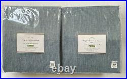 Pottery Barn 2 BELGIAN FLAX LINEN Curtains 50x96 Pole Top Blue Chambray Blackout