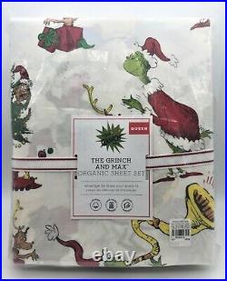 Pottery Barn 4pc QUEEN Cotton Sheet Set Dr Seuss THE GRINCH & MAX Christmas NEW