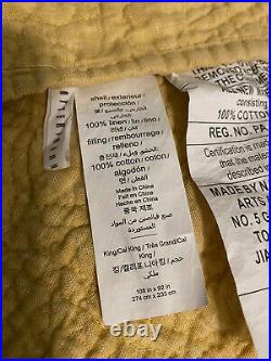 Pottery Barn Belgian Flax Linen Floral Stitch Quilt King/Cal King, Yellow