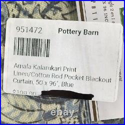 Pottery Barn Blue Amala Kalamkari Print Rod Pocket Blackout Curtain, 50 x 96