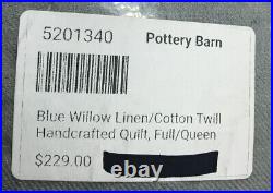 Pottery Barn Blue Willow Linen/Cotton Twill Handcrafted Quilt, Full/Queen