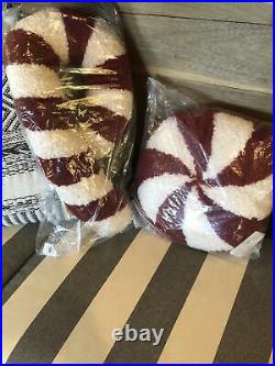 Pottery Barn Cozy Teddy Faux Fur Candy Cane Pillow + Peppermint Christmas 2 pc