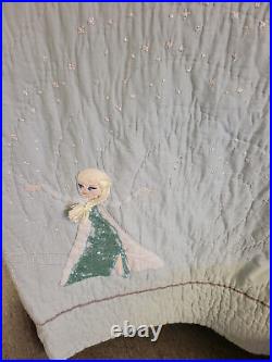 Pottery Barn FROZEN Quilt Sateen Queen Elsa Anna Olaf DISNEY Embroidered Set