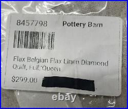 Pottery Barn Flax Belgian Flax Linen Diamond Quilt, Full/Queen Free Shipping