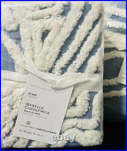 Pottery Barn Isabelle Candlewick Cotton KING Duvet 2 KING Sham Chambray Blue NEW