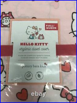 Pottery Barn Kid's Hello Kitty Organic Duvet Cover Full / Queen Pink Hearts