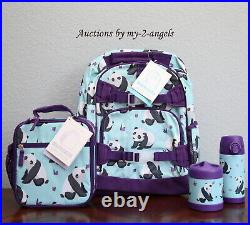 Pottery Barn Kids 4-pc AQUA PANDA Large Backpack Lunch Box Water Bottle Thermos