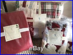 Pottery Barn Kids 7-pc Jolly Santa FQ Quilt 2 EURO Shams & FULL RED Sheets Set