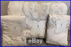 Pottery Barn Kids Adrienne Embroidered FULL QUEEN quilt 2 shams white GOLD