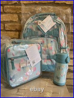 Pottery Barn Kids Aqua Gigi Butterfly Large Backpack Lunchbox Water Bottle Set