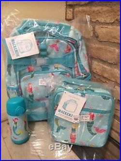 Pottery Barn Kids Aqua Mermaid Large Backpack Lunchbox Water Bottle Set New